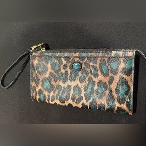 Coach Animal Print Wristlet in Brown and Teal